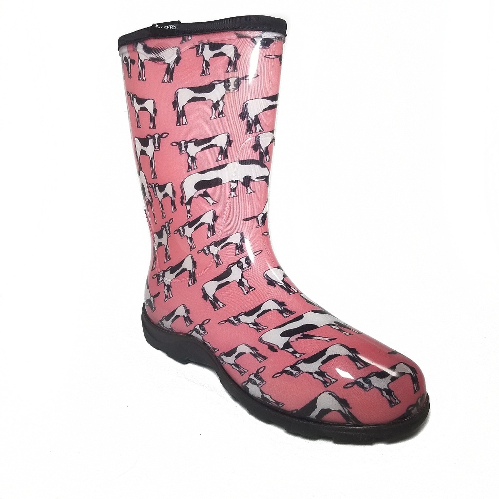 Sloggers Rain Boots Pink with Cows All Over